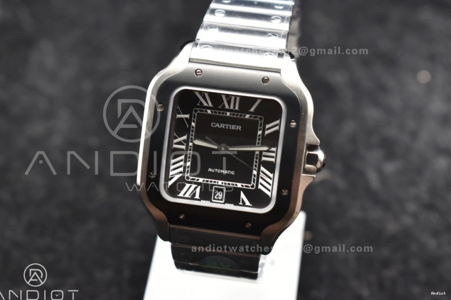 Bezel 9015 BVF Santos de SS 1:1 SS Gray Best Dial Edition Bracelet 40mm Black MIYOTA Cartier on 0303